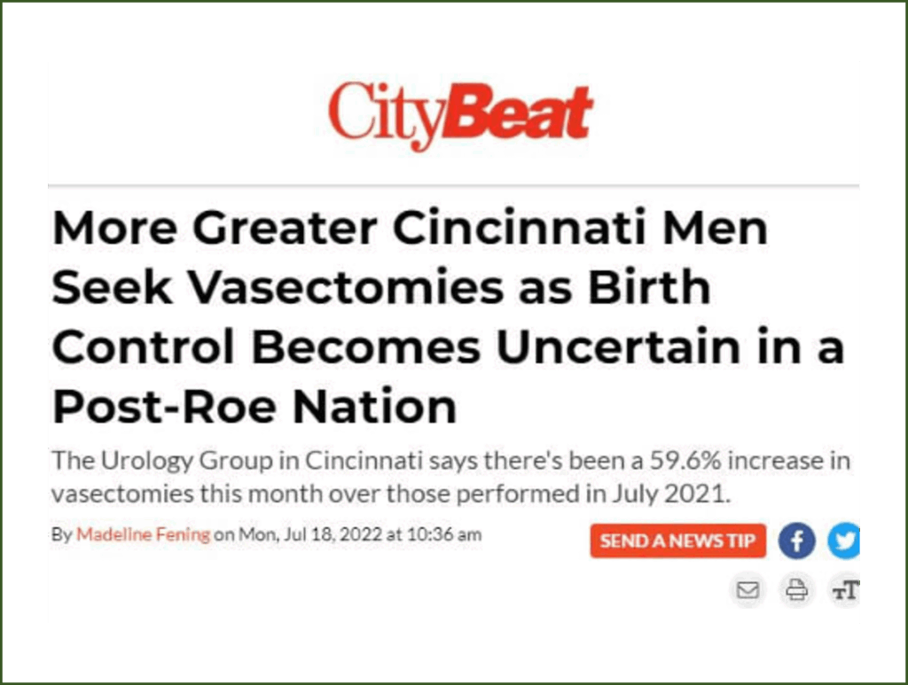 City Beat:  The Urology Group sees a 59.6% increase in vasectomies year over year